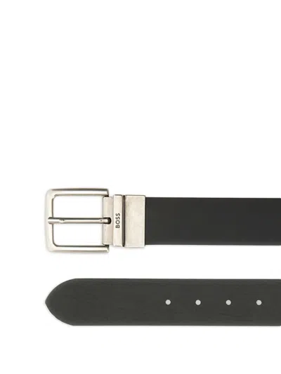 Hugo Boss Leather Buckle Belt In Black