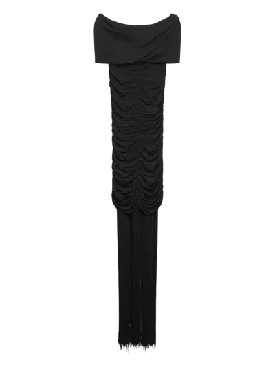 Khaite Draped Fringe Dress In Burgundy