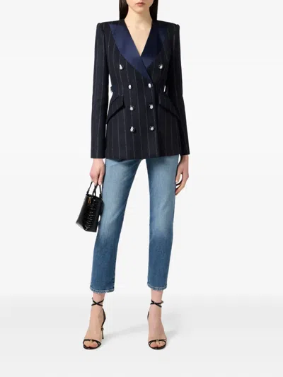 Elisabetta Franchi Pinstripe Satin-lapel Blazer In Black