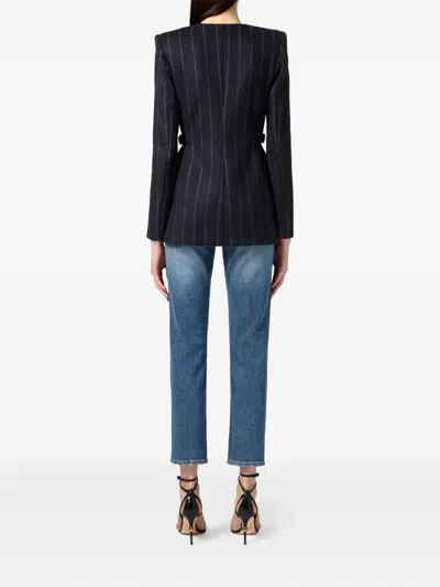 Elisabetta Franchi Pinstripe Satin-lapel Blazer In Black