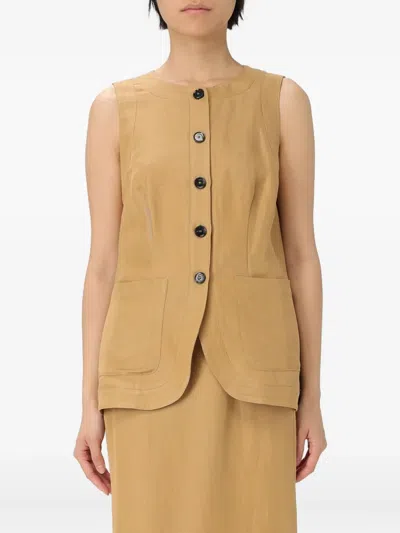 Liviana Conti Button-fastening Pocket Vest In Brown