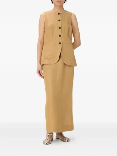 Liviana Conti Button-fastening Pocket Vest In Brown