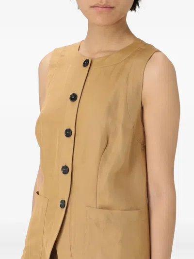 Liviana Conti Button-fastening Pocket Vest In Brown
