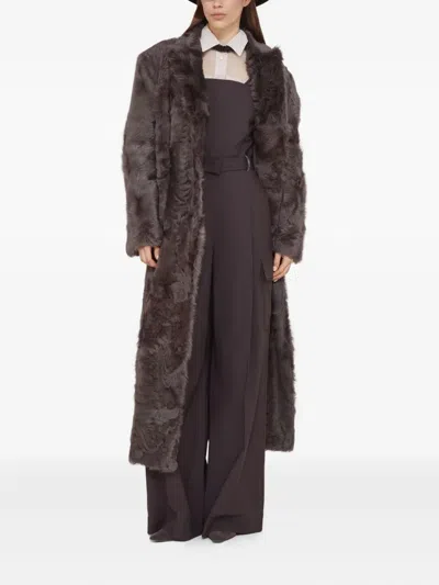 Brunello Cucinelli Virgin Wool-blend Belted Jumpsuit In Brown