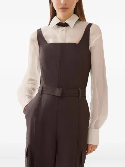 Brunello Cucinelli Virgin Wool-blend Belted Jumpsuit In Brown