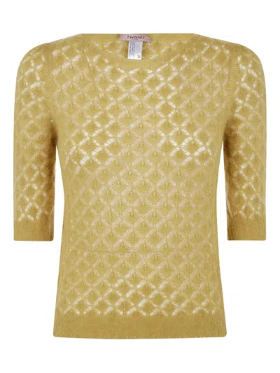 Twinset Open-knit Short-sleeve Sweater In Brown