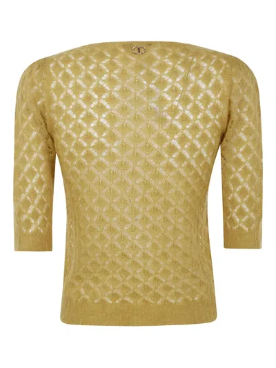 Twinset Open-knit Short-sleeve Sweater In Brown