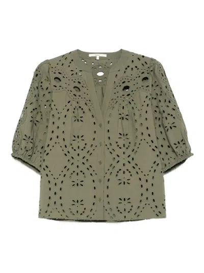 Ba&sh Beatrice Eyelet-embroidered Puff-sleeve Top In Green