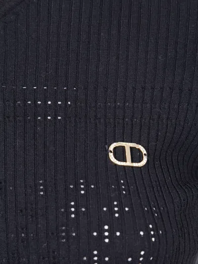 Twinset Twin-set Fitted Black Sweater With Ribbed Texture