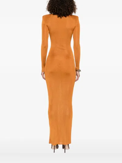 Self-portrait High-neck Long-sleeve Dress In Brown