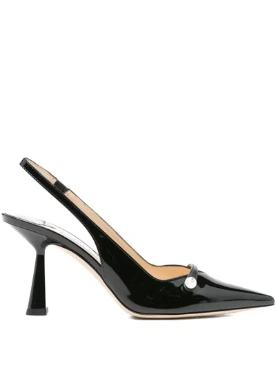 Jimmy Choo Button Detail Patent Pointed Stiletto Pumps