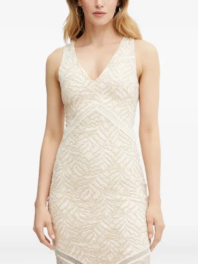 Guess Usa Lace-insert V-neck Midi Dress In Neutral