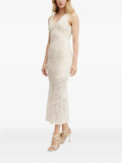 Guess Usa Lace-insert V-neck Midi Dress In Neutral