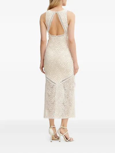 Guess Usa Lace-insert V-neck Midi Dress In Neutral