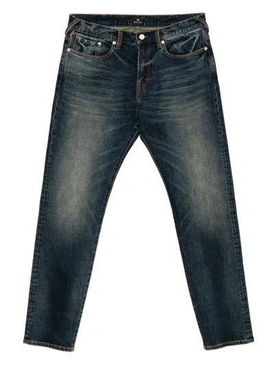Ps By Paul Smith Tapered-fit Vintage-wash Crosshatch Stretch Jeans Blue In Blue