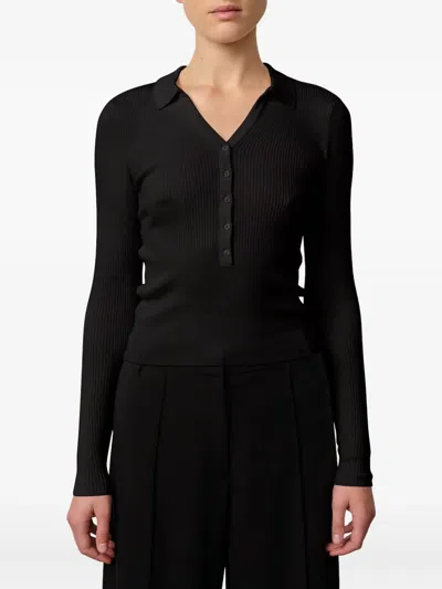 Herskind Finn Ribbed Polo Neck Blouse In Black