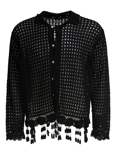 Bode Crochet-trimmed Buttoned Shirt In Black