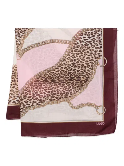 Liu •jo Chain-print Leopard Scarf In Brown
