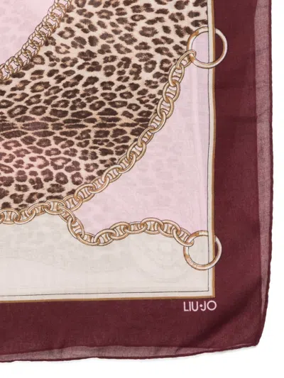 Liu •jo Chain-print Leopard Scarf In Brown
