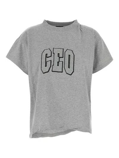 Balenciaga Ceo Asymmetrical Crewneck T-shirt In Gray