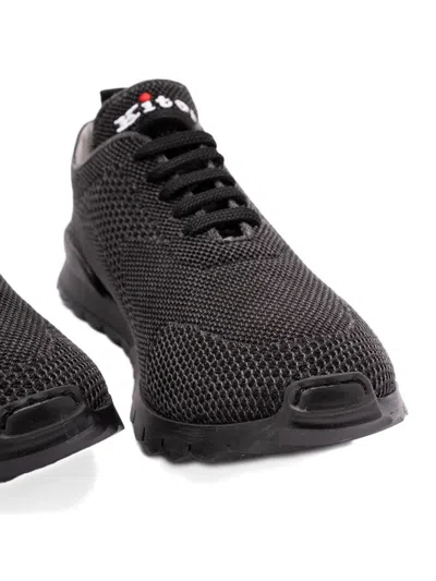 Kiton Fitb Mesh Sneakers Rubber Sole Pull Tab In Black