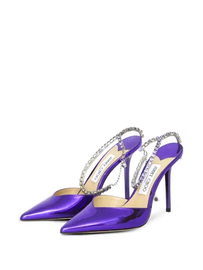 Jimmy Choo Saeda Crystal Ankle Strap Pointed Toe Pump