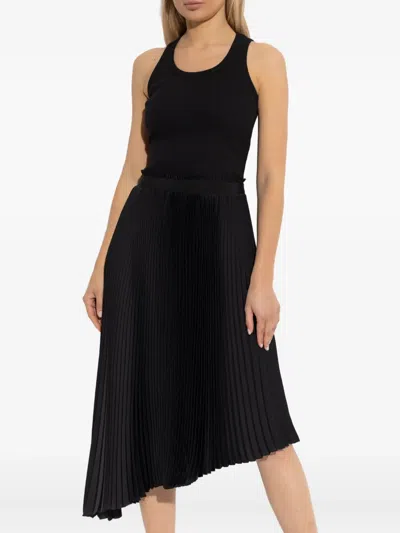 Alexander Mcqueen Ribbed-knit Cotton Midi Dress In Black