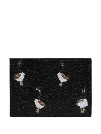 Thom Browne Double Sided Card Holder With Rwb Gg Tab In Pebble Grain Leather Accessories