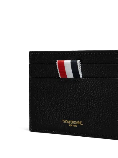 Thom Browne Double Sided Card Holder With Rwb Gg Tab In Pebble Grain Leather Accessories