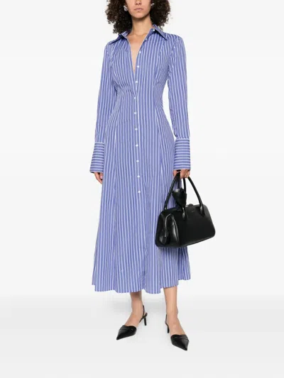 Brandon Maxwell Sammy Striped Collared Midi Shirtdress In Multi