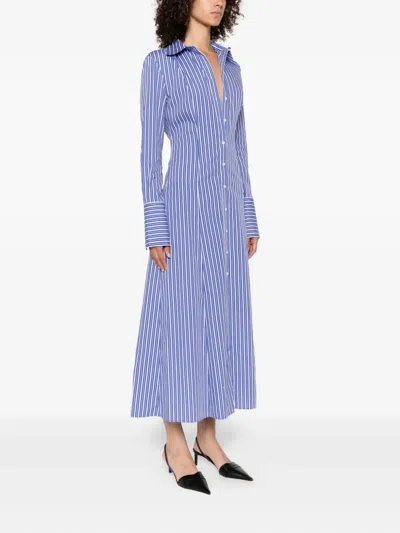 Brandon Maxwell Sammy Striped Collared Midi Shirtdress In Multi