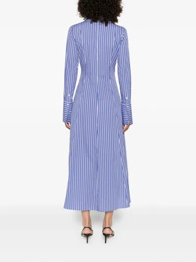 Brandon Maxwell Sammy Striped Collared Midi Shirtdress In Multi