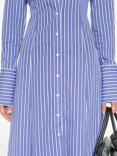 Brandon Maxwell Sammy Striped Collared Midi Shirtdress In Multi