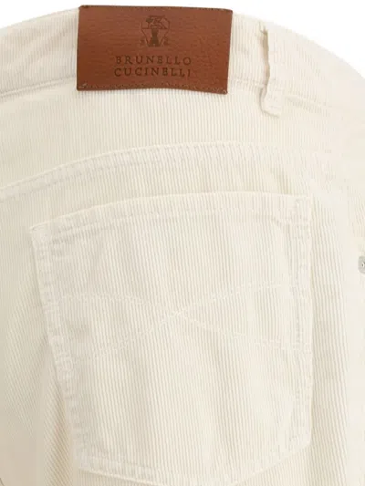 Brunello Cucinelli Adjustable Cotton Corduroy Trousers In White