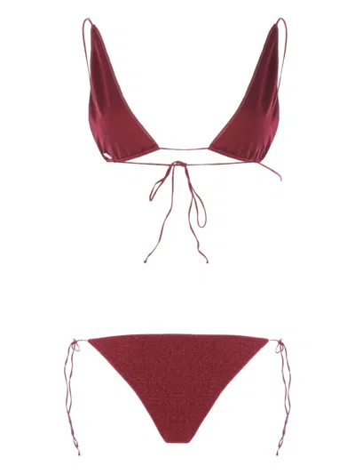 Oseree Lurex Triangle Bikini In Burgundy
