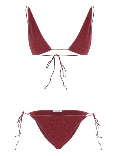 Oseree Lurex Triangle Bikini In Burgundy