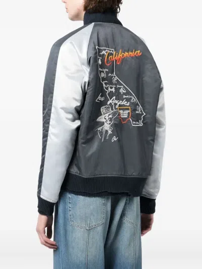 Greg Lauren Embroidered Bomber Jacket In Gray