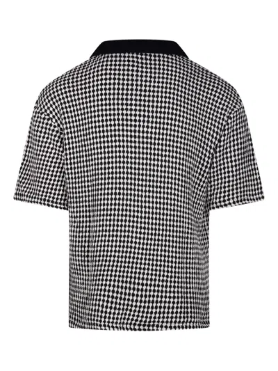 Officine Generale Cropped Houndstooth Polo With Classic V-neckline In Black