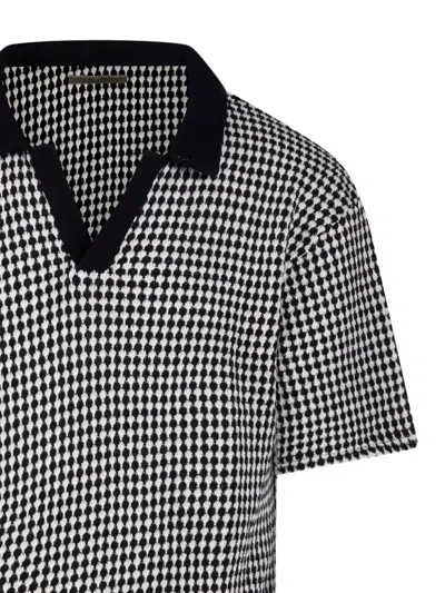 Officine Generale Cropped Houndstooth Polo With Classic V-neckline In Black