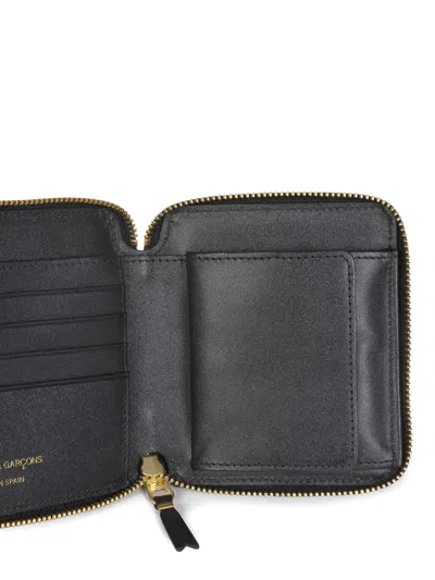 Comme Des Garçons Calfskin Compact Wallet Gold-tone Hardware In Black