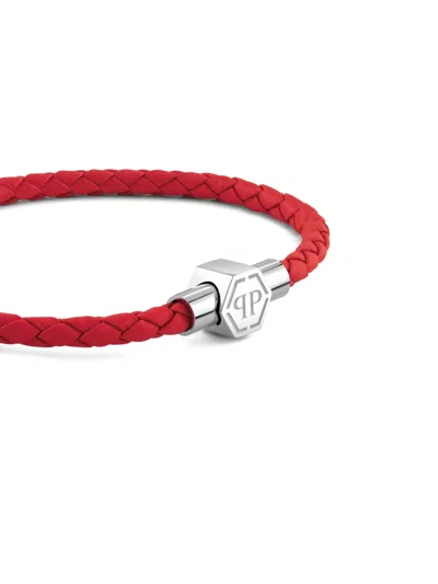 Philipp Plein Braided-leather Bracelet In Red