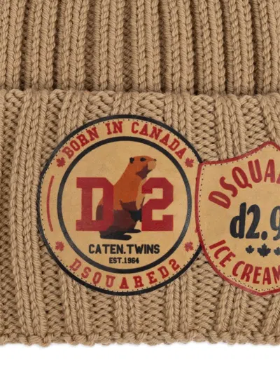 Dsquared2 Ribbed Logo-patch Beanie In Brown