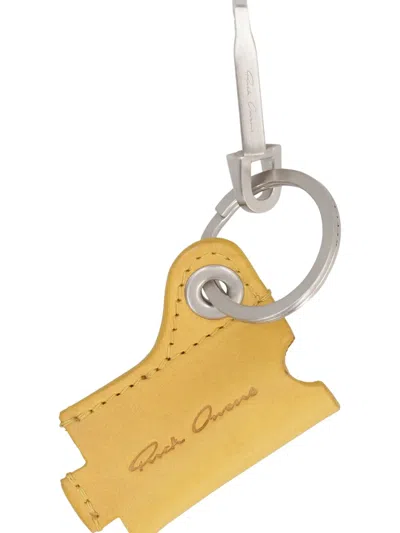 Rick Owens Leather Lighter Case Keychain In Yellow
