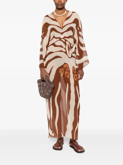 Johanna Ortiz Printed Spiritual Healers Kaftan Maxi Dress In Brown