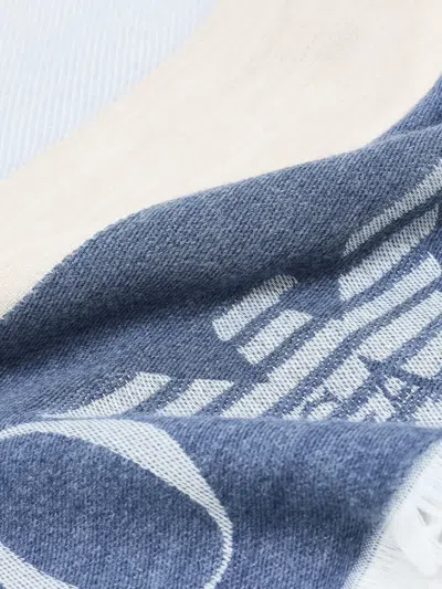 Emporio Armani Logo-embellished Striped Scarf In Blue