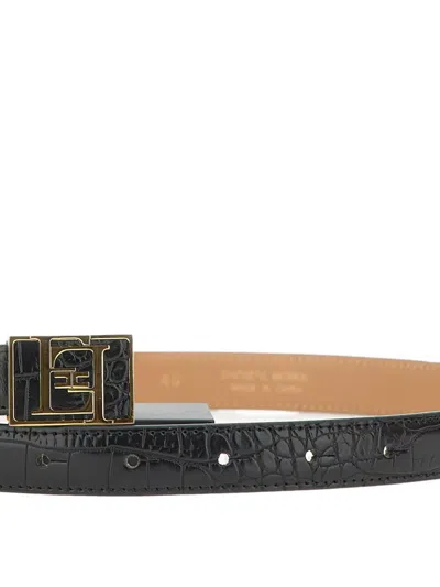 Elisabetta Franchi Ff Leather Belt In Black