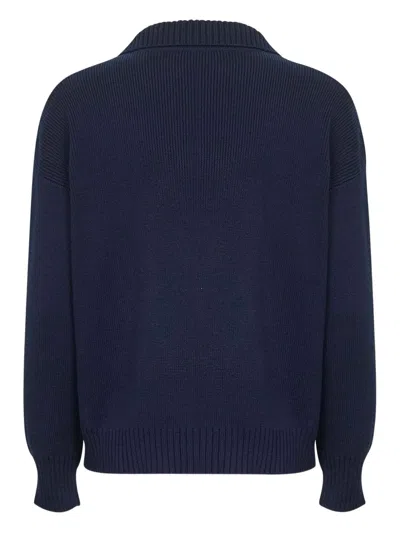 Weekend Max Mara Omens Navy Saloon V-neck Cotton Jumper In Blue
