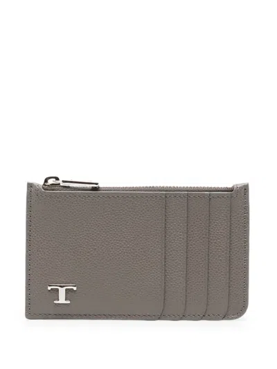 Tod's Logo-plaque Zip-fastening Cardholder In Gray