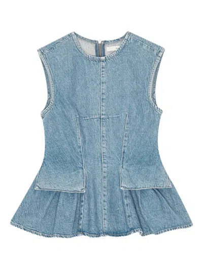 Remain Birger Christensen Peplum Sleeveless Denim Top In Blue
