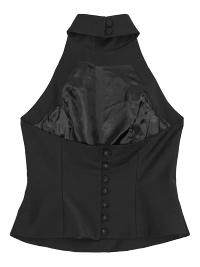 Remain Birger Christensen High-neck Button-fastening Top In Black